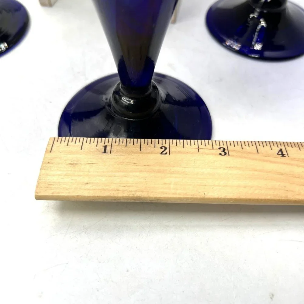 Vintage retro Set Of 4 Cobalt Blue Wine Engraved Bristol Glasses